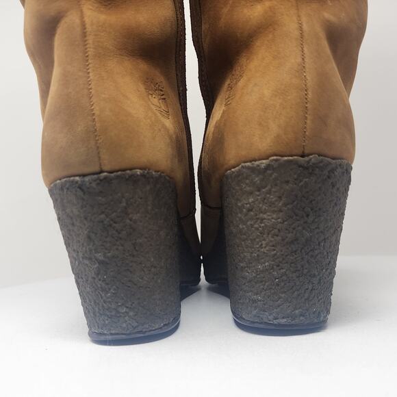 Timberland Monogram Tall Boot Women 8M Tan Wheat Suede Faux Fur Trim Wedge 86334 - Picture 6 of 12